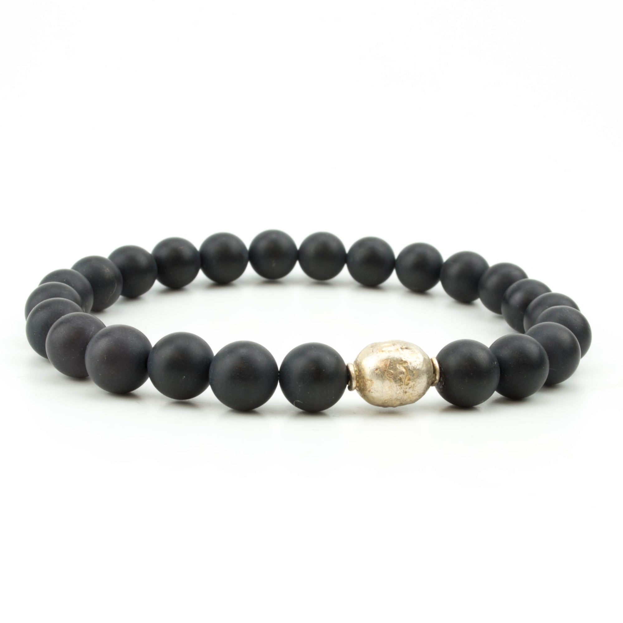 men's stretch bracelet with matte black onyx beads