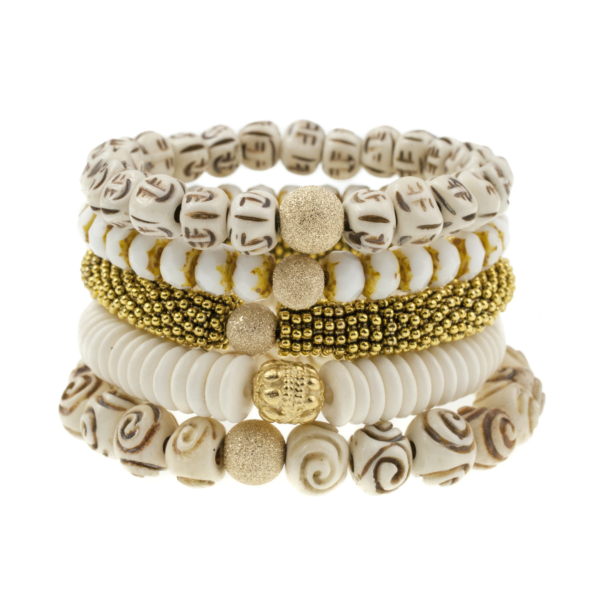 Gemstone beaded bracelet stack neutral colors
