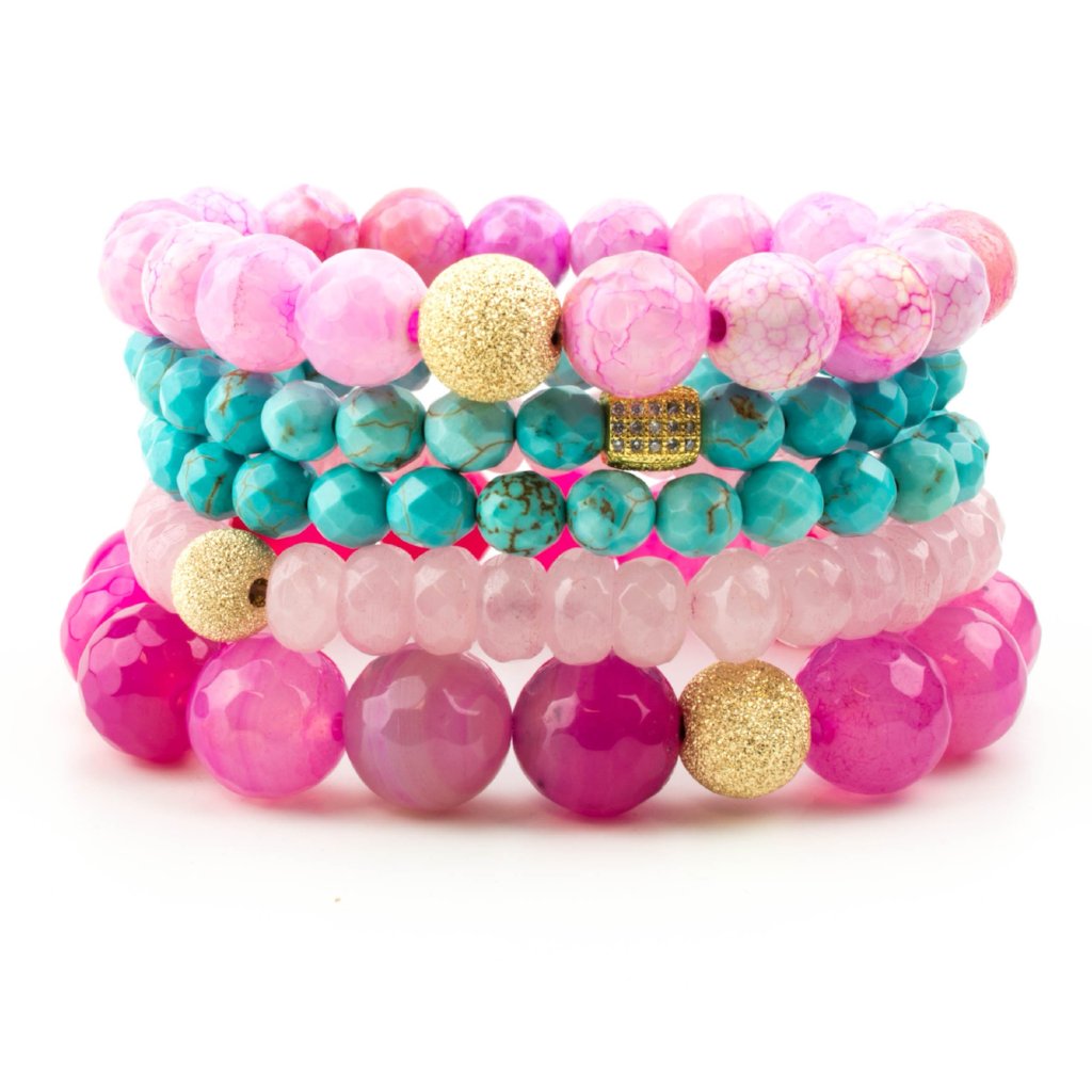 Turquoise & Three Pink Pearls Elastic Bracelet – Aurora Creative