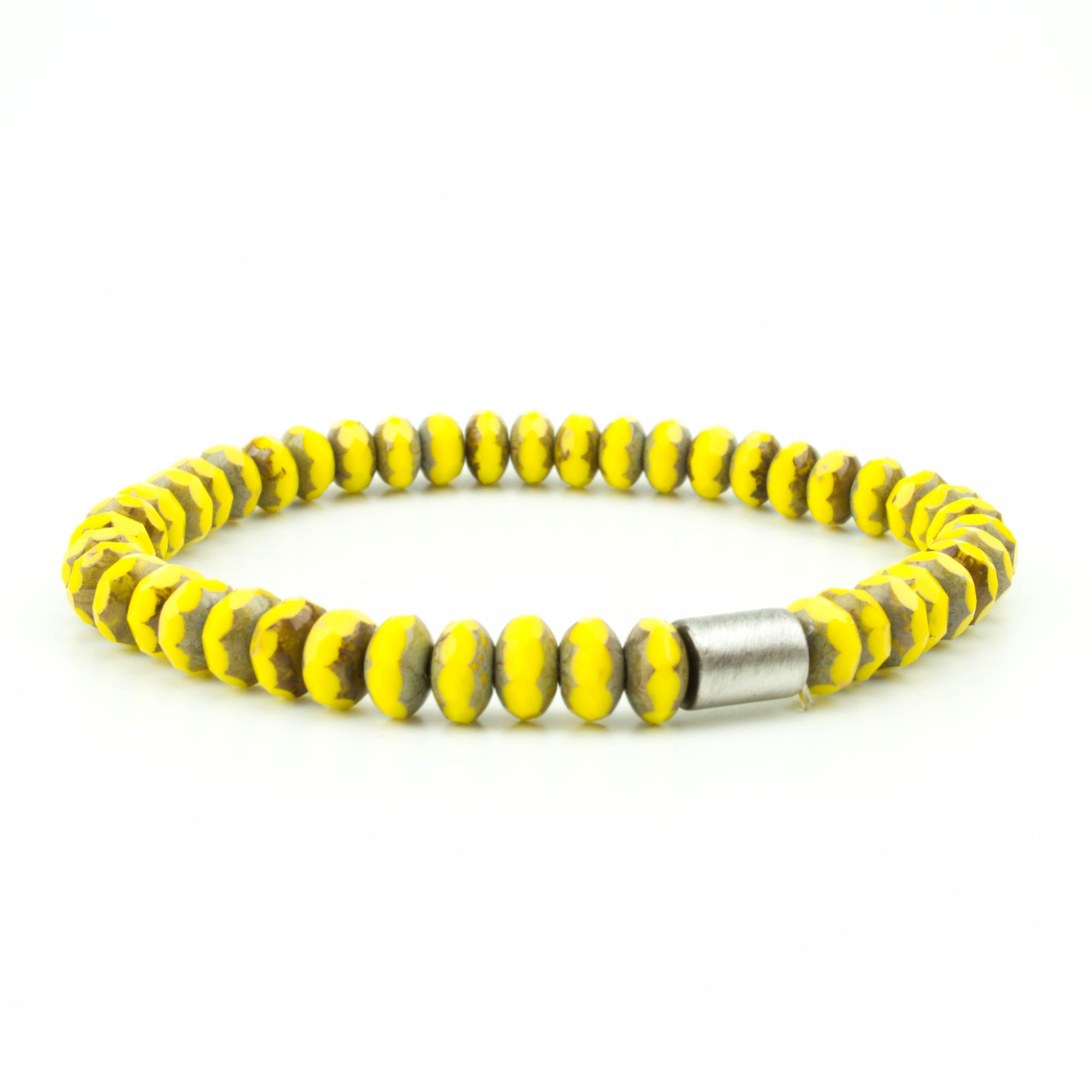 men's stretch beaded bracelet yellow czech glass
