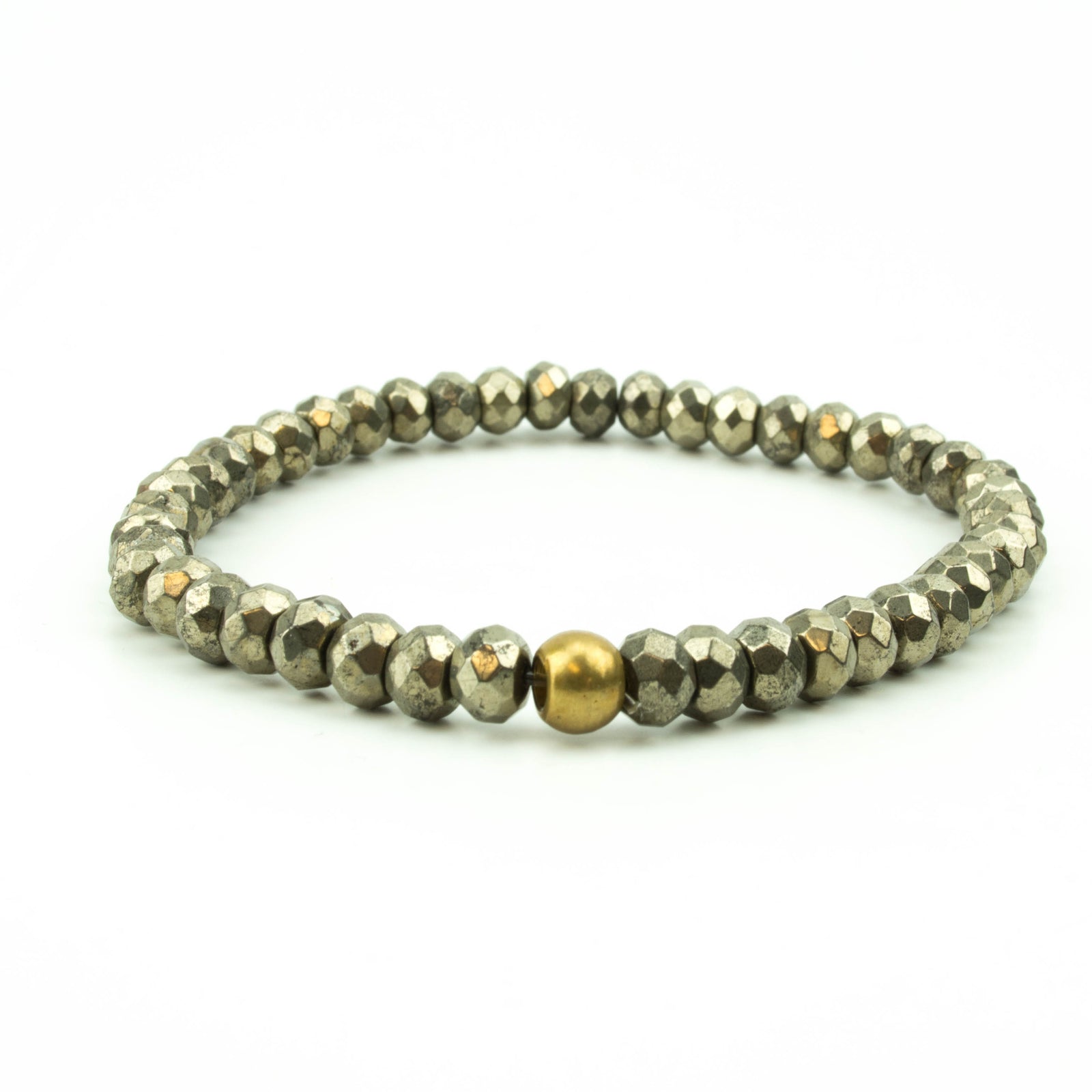 men's stretch beaded bracelet pyrite