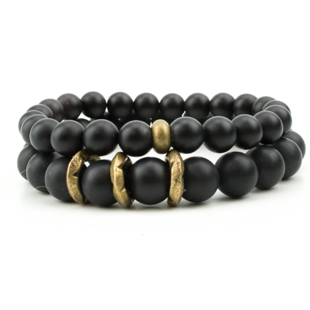 men's stretch beaded bracelet stack with black onyx worn by celebrity Harry Connick Jr. 