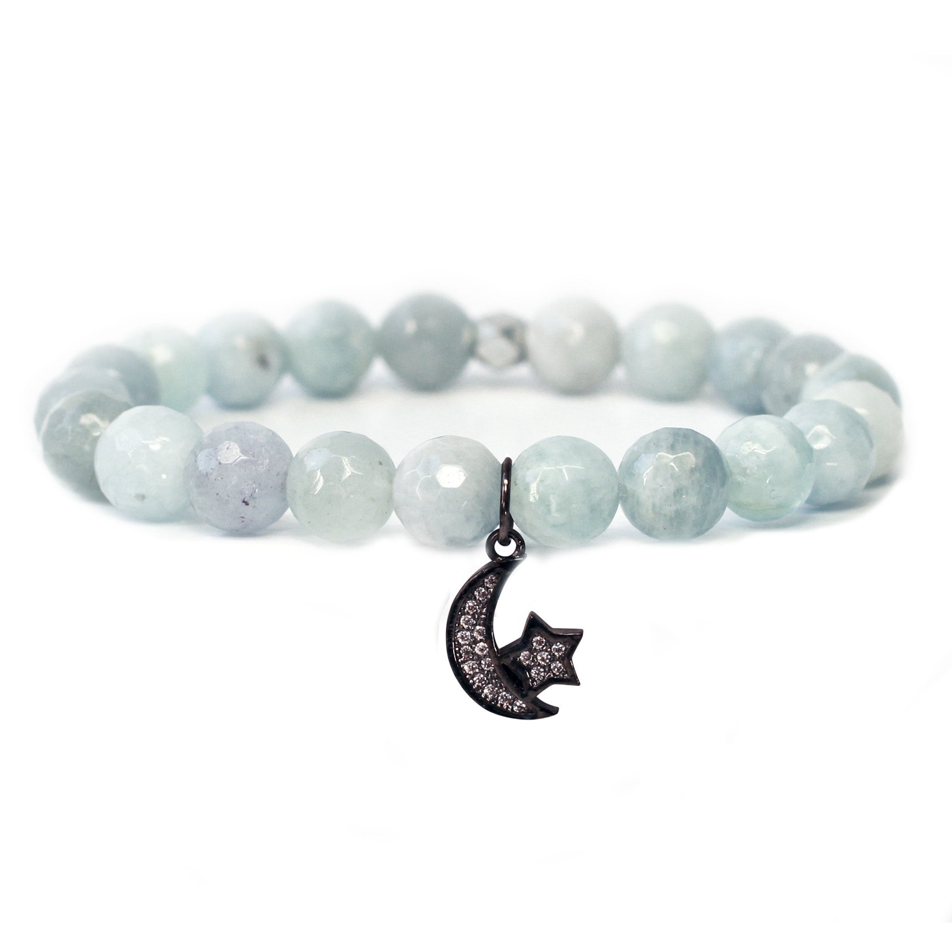 The Moon & Stars Charm in Blue Bead with Silver